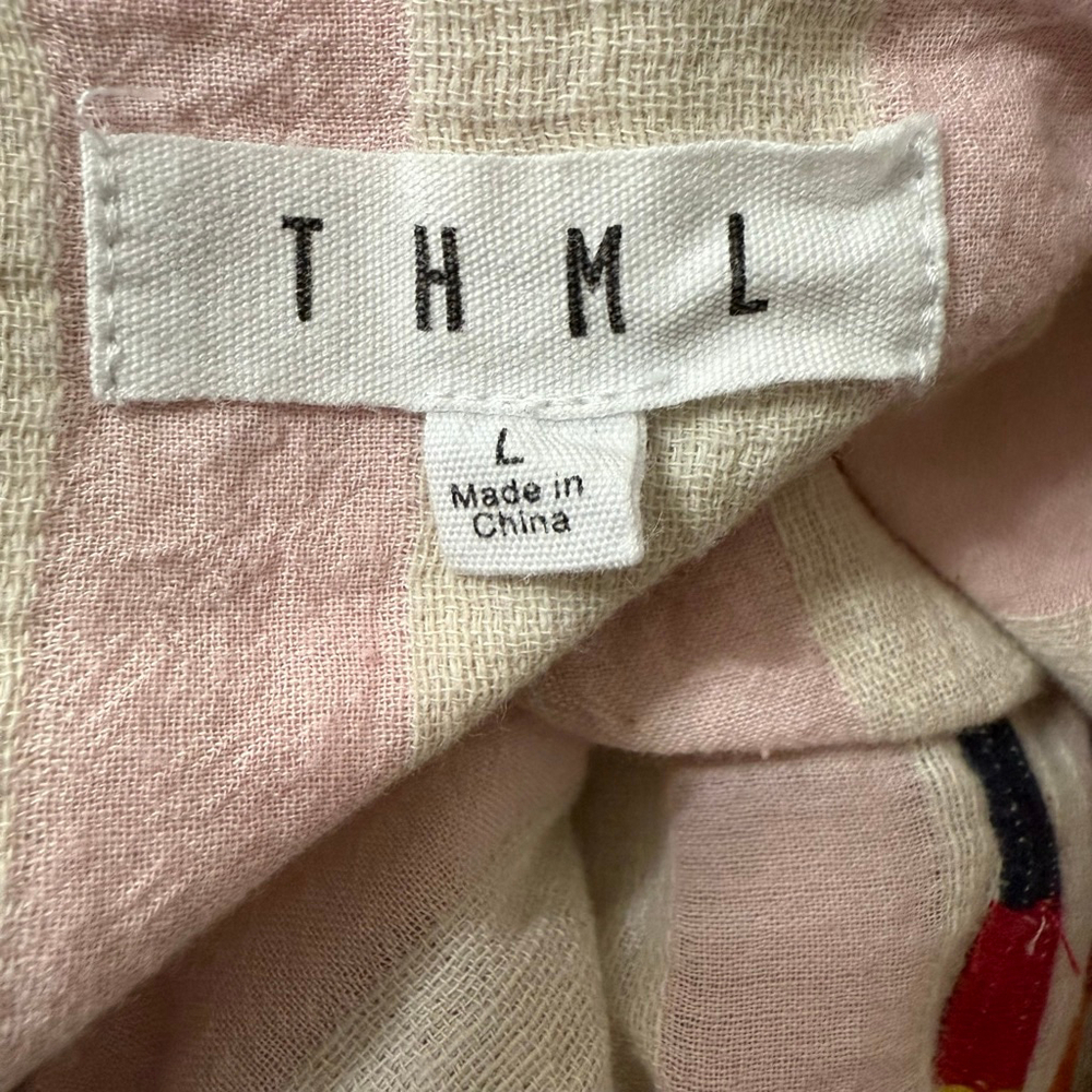 THML White Pink Stripe Multicolor Embroidered Short Sleeve Top L - Picture 7 of 9